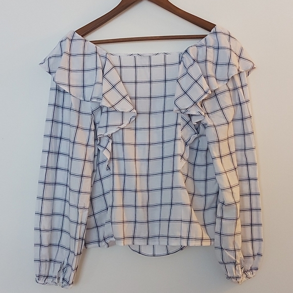 NWT J Crew Square Neck Window Pane Ruffled Cotton Top Size Medium - Picture 4 of 10
